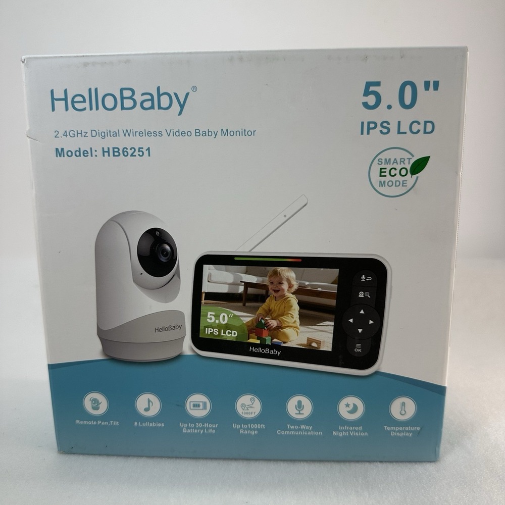 HelloBaby HB6251 5" Video Baby Monitor Camera Pan Tilt Zoom 2.4GHz Open Box